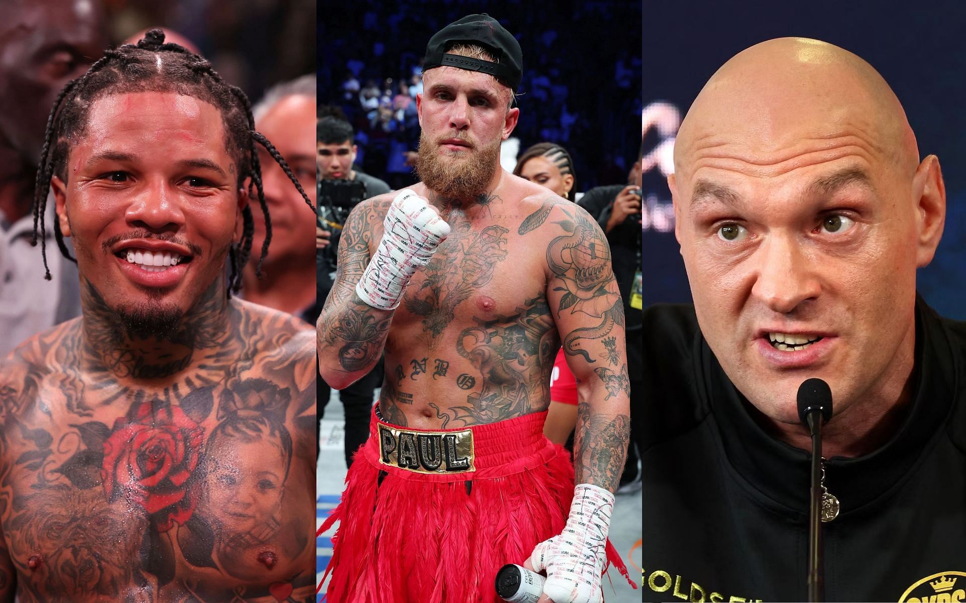 Tyson Fury (right) explains why Jake Paul (middle) is &quot;better&quot; at certain parts of boxing than Gervonta Davis (left) [Images Courtesy: @GettyImages]