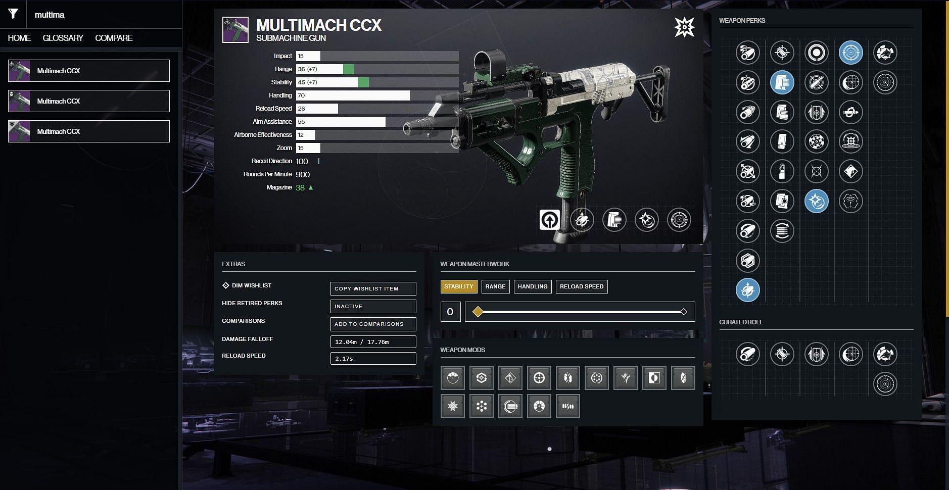 Multimach CCX god roll for PvE (Image via D2Gunsmith)