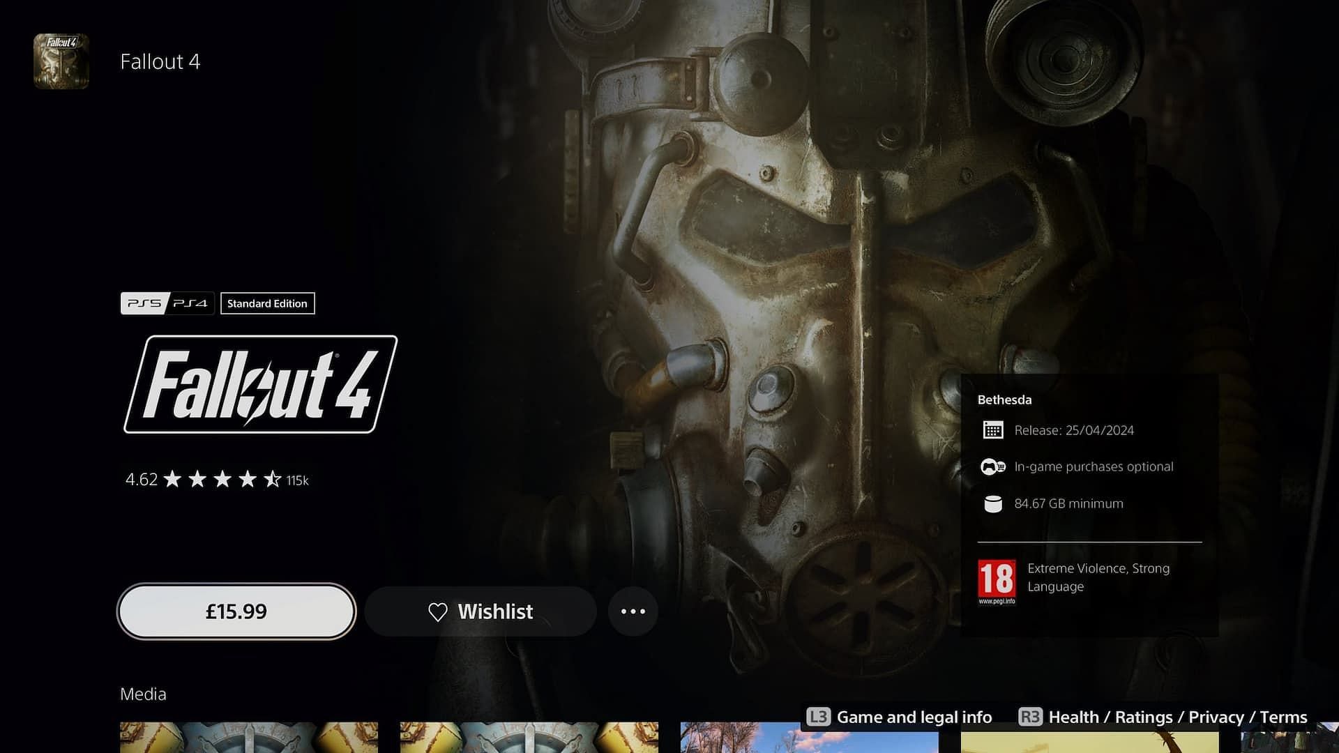 Fallout 4 Next-gen update is demanding money from PS Plus users (Image via PlayStation Store)