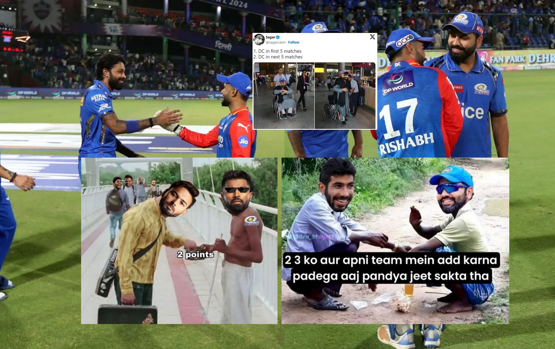 Top 10 funny memes from the DC vs MI IPL 2024 match.