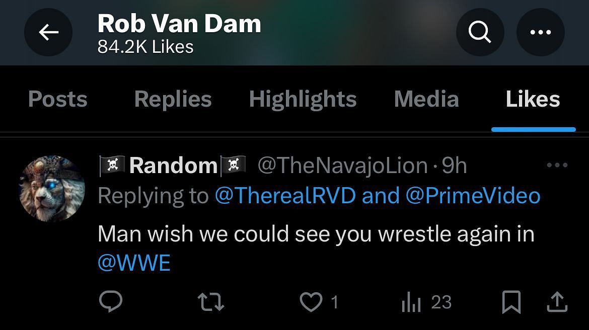 Screenshot of RVD liking the tweet