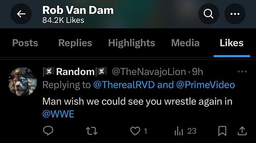 Screenshot of RVD liking the tweet