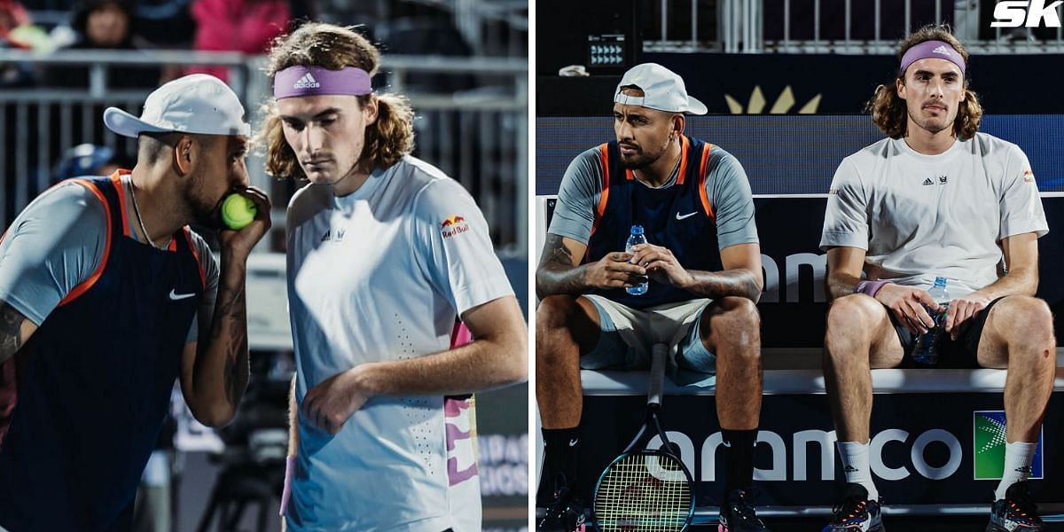 Nick Kyrgios and Stefanos Tsitsipas playing together 