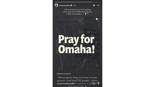 Mayfield's wife Emily reaches out about tornado damage in Omaha (From: @emilywmayfield IG)