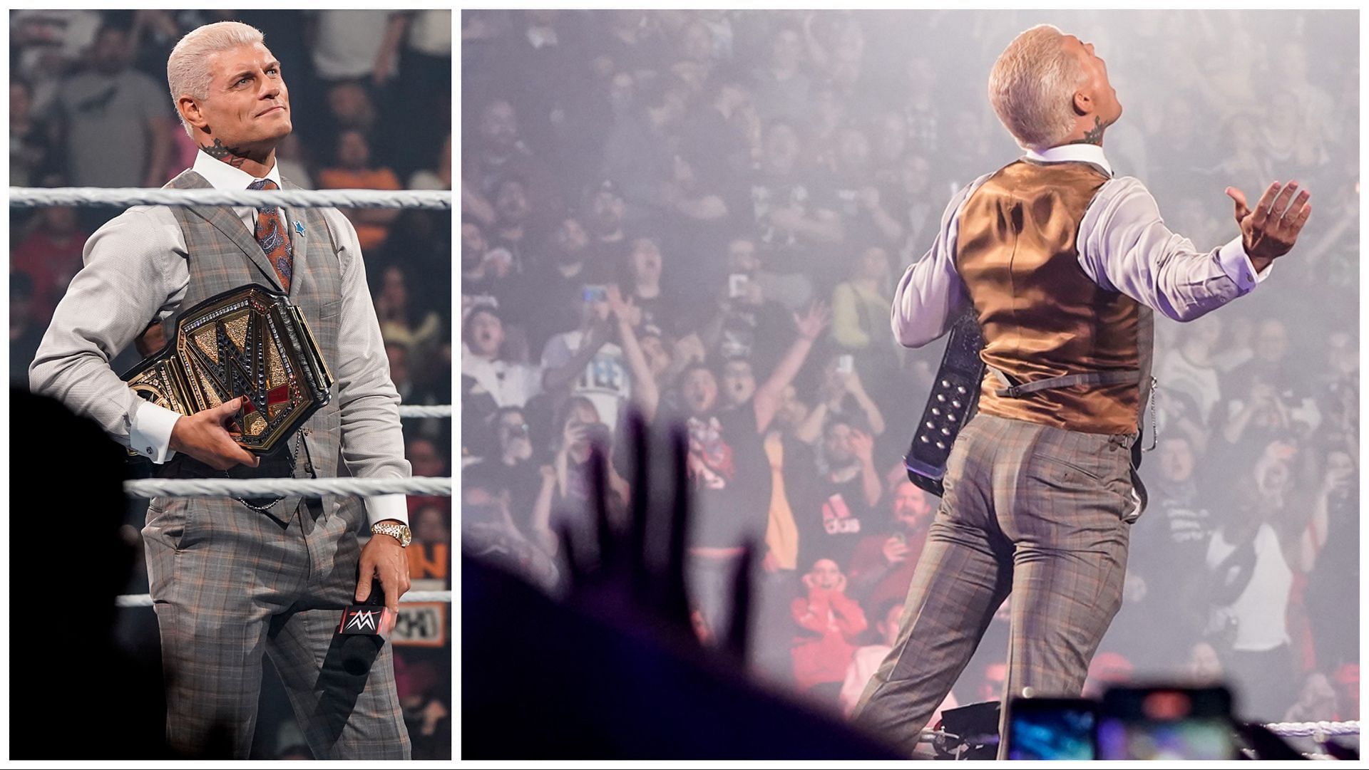 WWE Champion Cody Rhodes speaks to fans on RAW