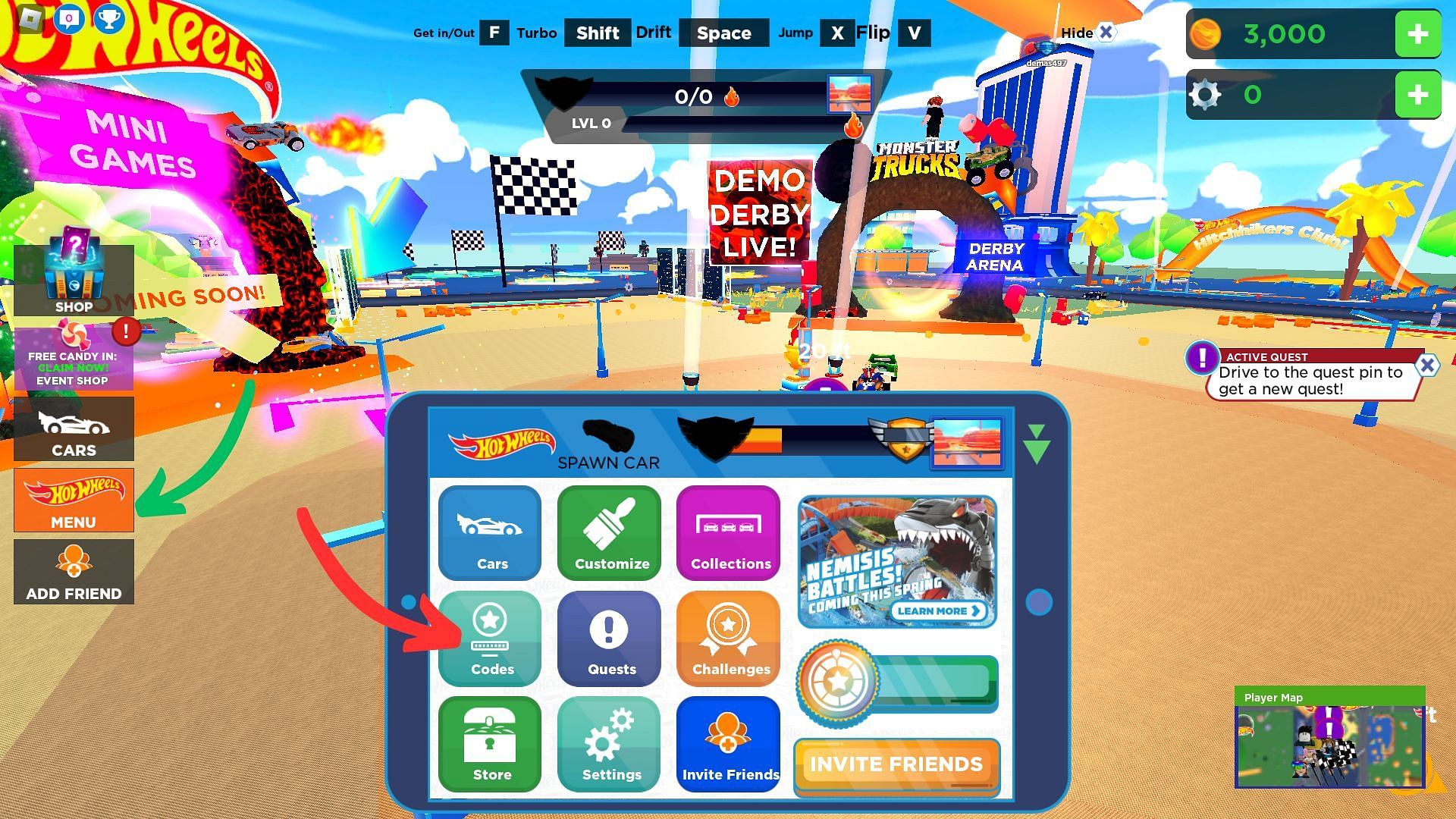 How to redeem codes for Hot Wheels Open World (Image via Roblox and Sportskeeda)
