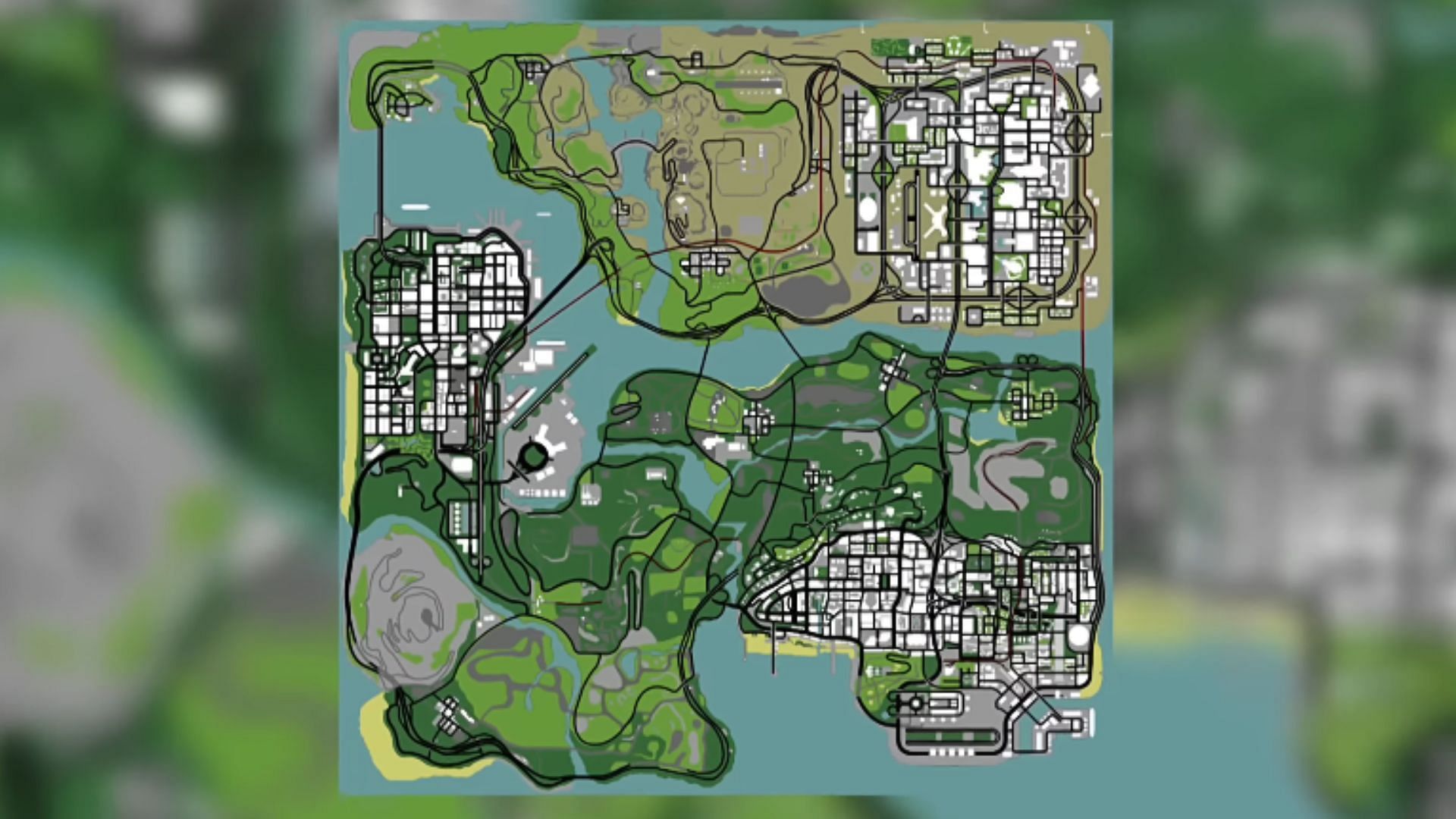 The entire map of GTA San Andreas (Image via YouTube/Badger Goodger)
