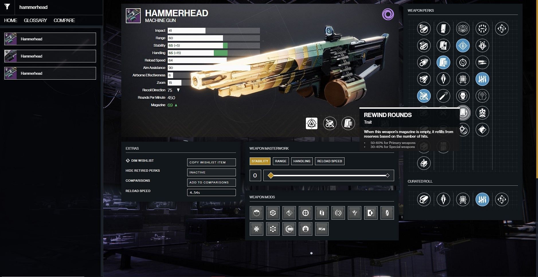 Hammerhead PvE god roll (Image via D2Gunsmith)