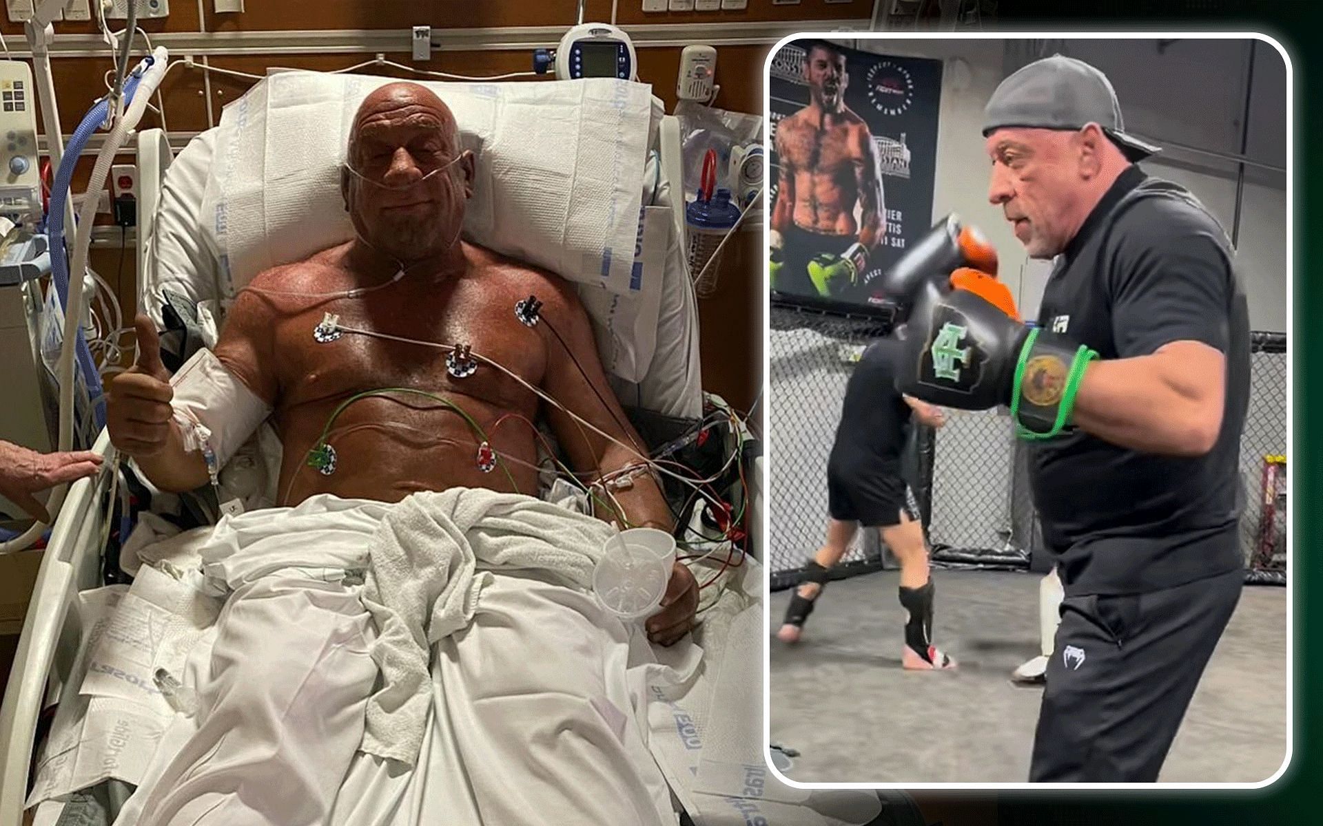 Mark Coleman is back at the gym (right) following the fire accident (left) [Images courtesy: @markcolemanufc on Instagram]