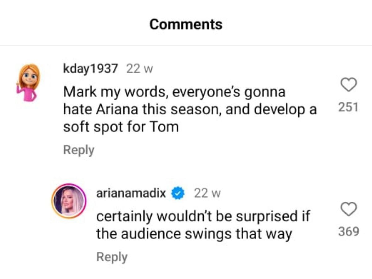 Ariana Madix reacts to fan comment (Image via Instagram/@enews)