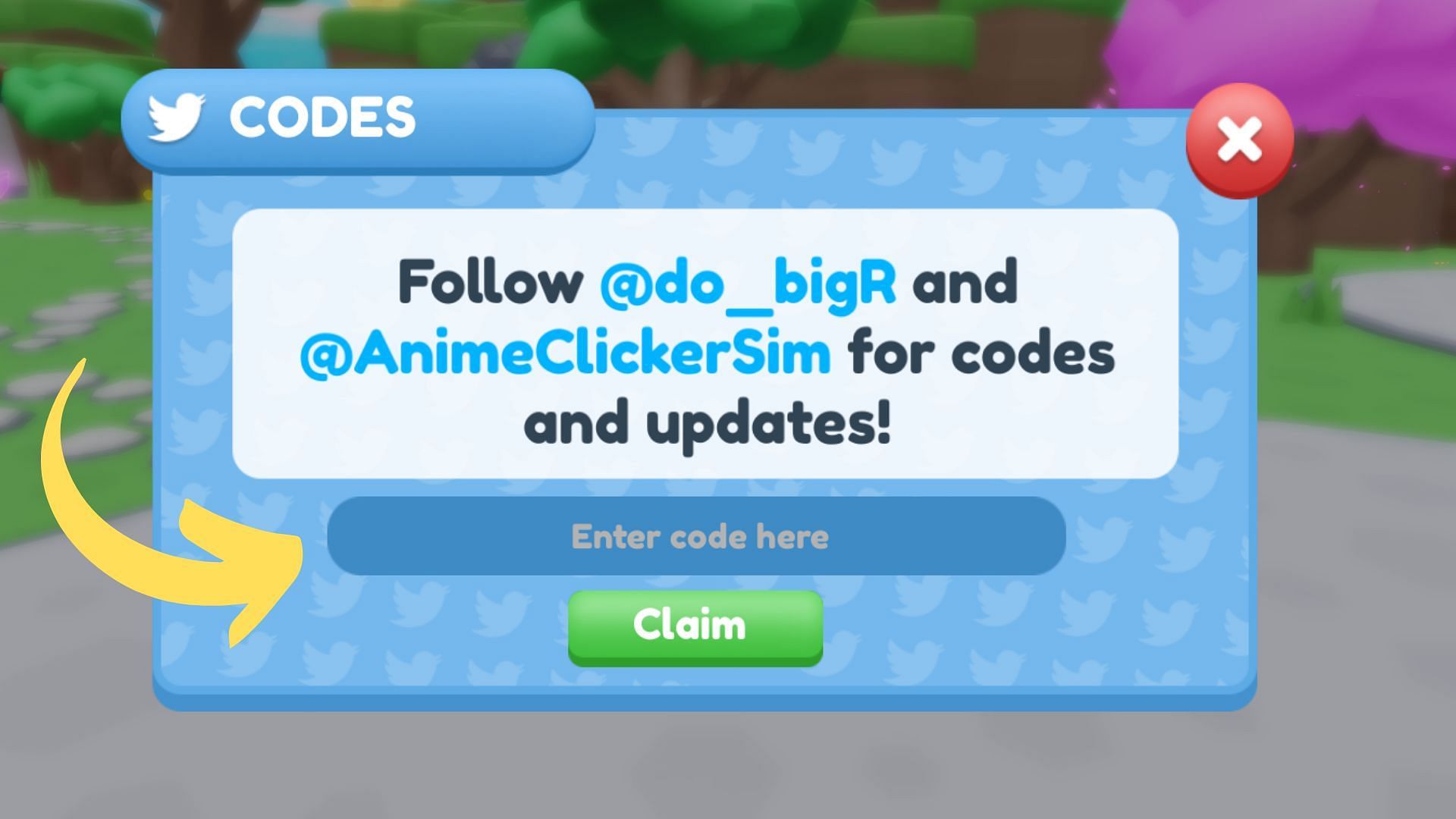 Redeem codes in Anime Clicker Simulator (Image via Roblox || Sportskeeda)