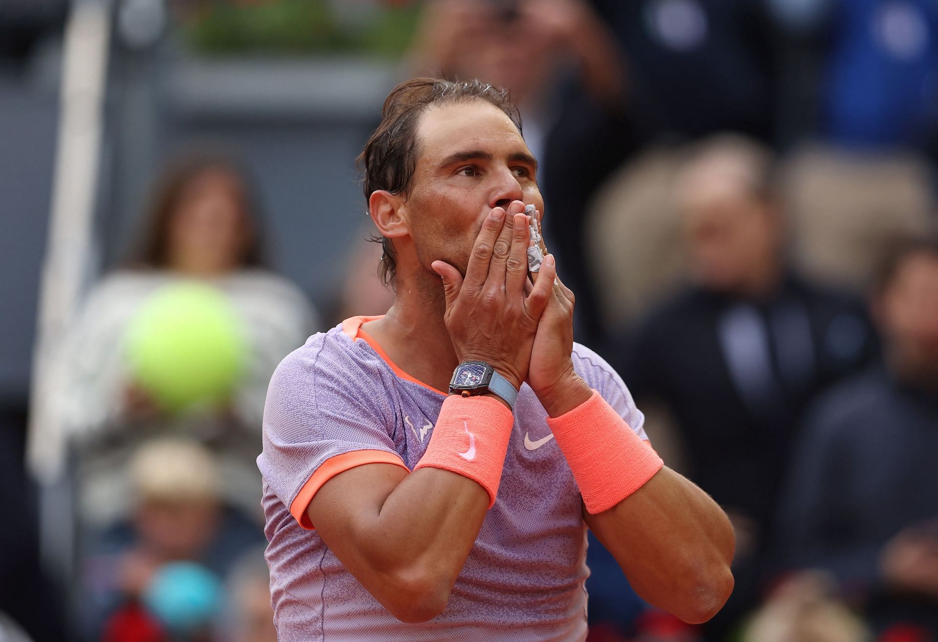 Rafael Nadal acknowledges the crowd following his win over Pedro Cachin at