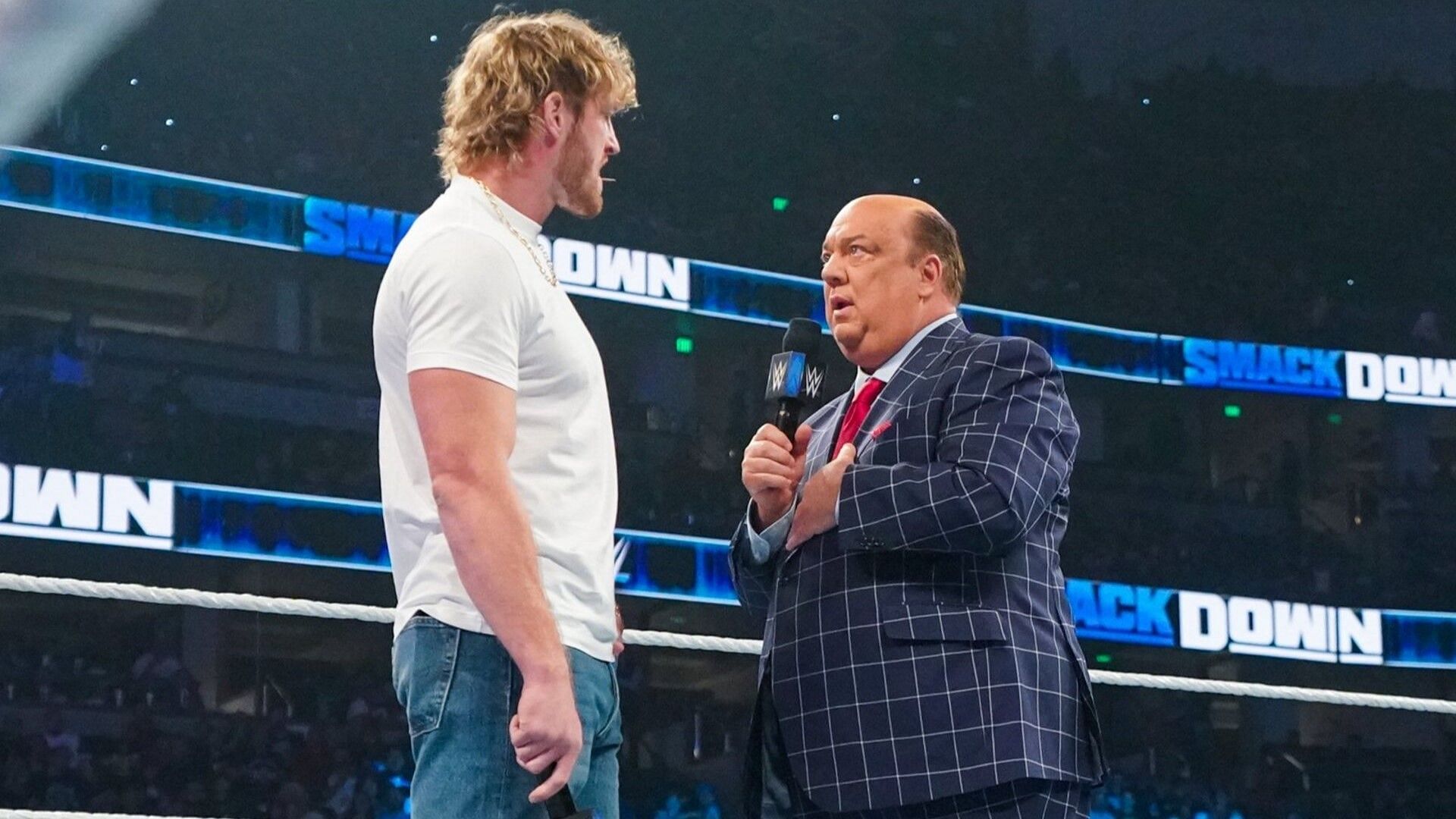 Logan Paul and Paul Heyman in the ring on WWE SmackDown
