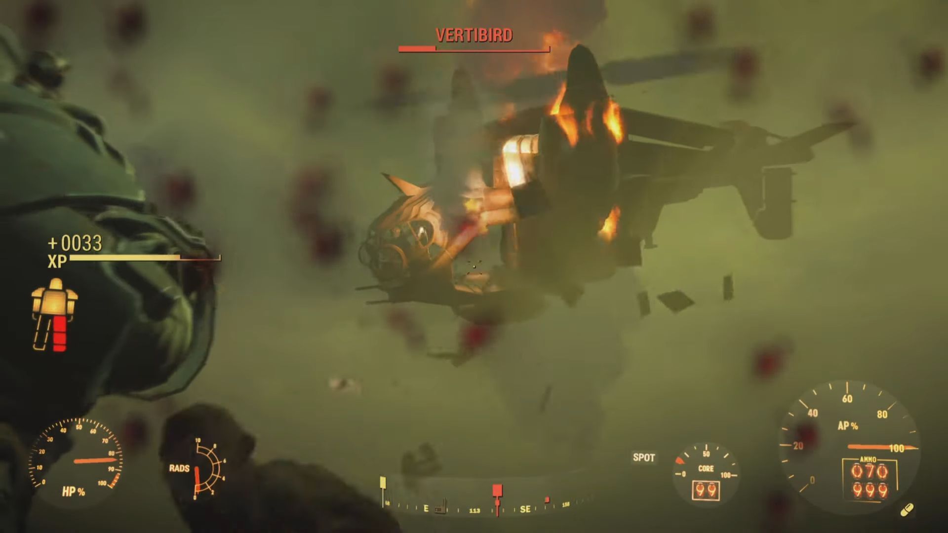 Kill enemies and destroy the Vertibird. (Image via Bethesda Softworks || Karpo Gaming on YouTube)