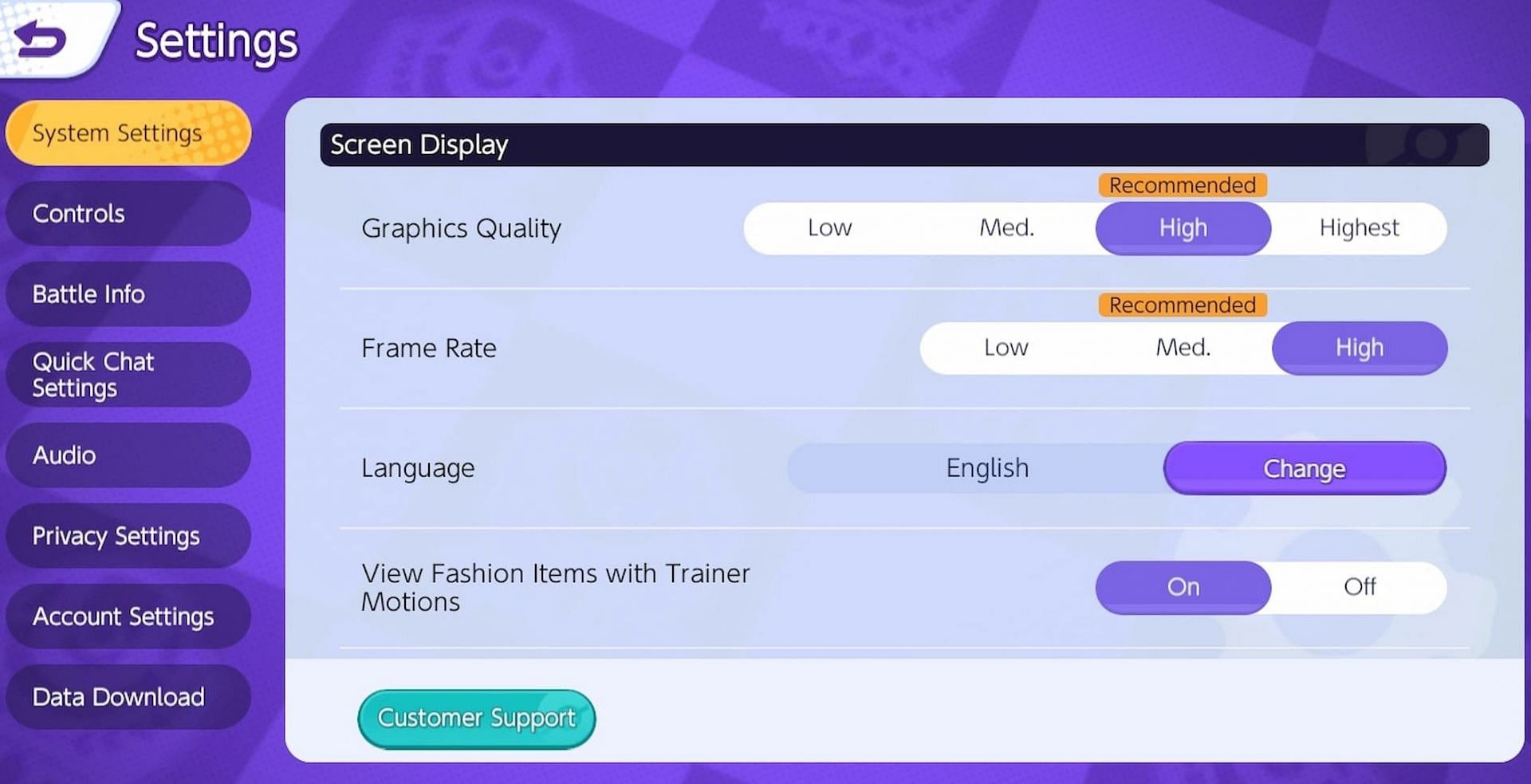 You can find the following setting in the System Setting section in Pokemon Unite (Image via The Pokemon Company)
