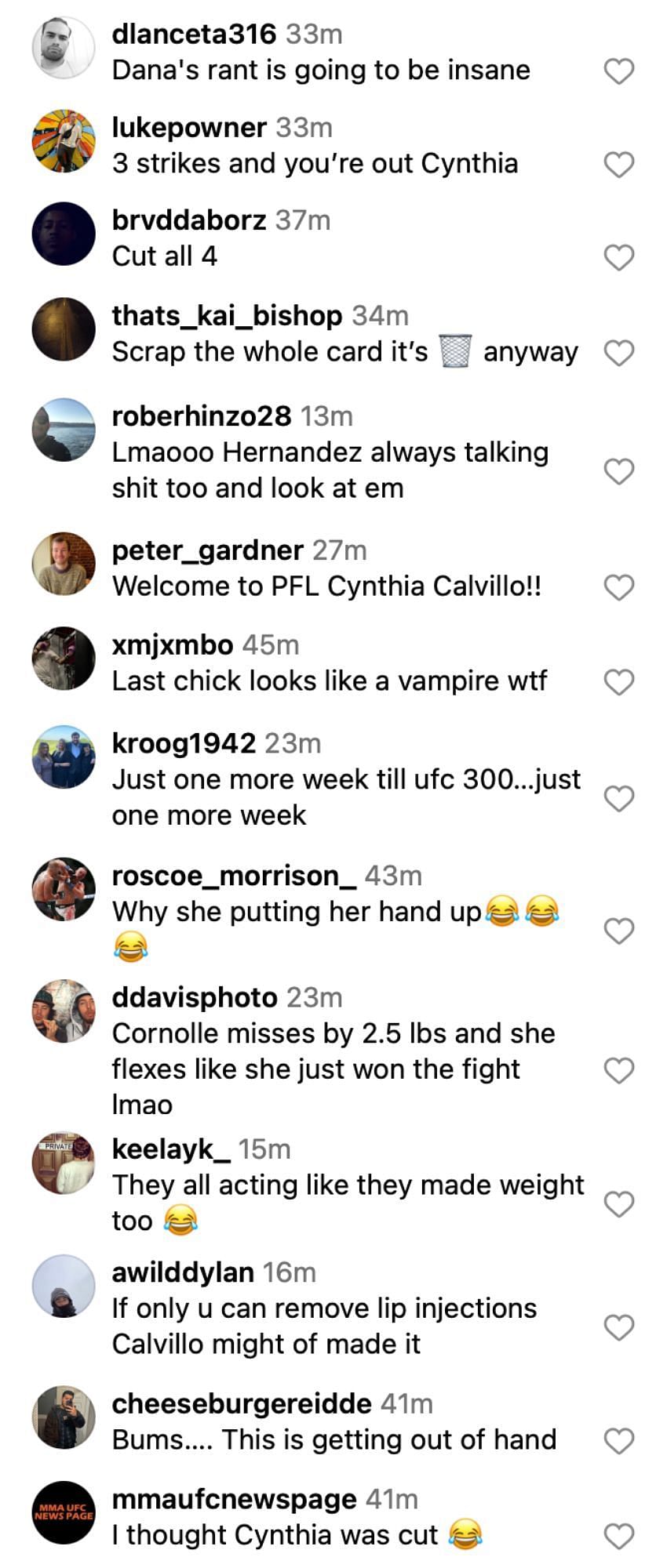 Fans reacting to UFC Vegas 90 weight misses [via @mmajunkie on Instagram]