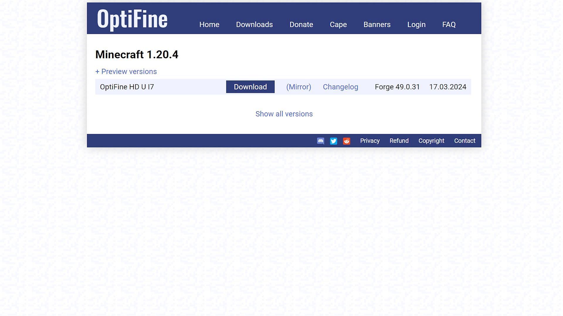 Make sure to download the right version of Optifine for your game (Image via Optifine)