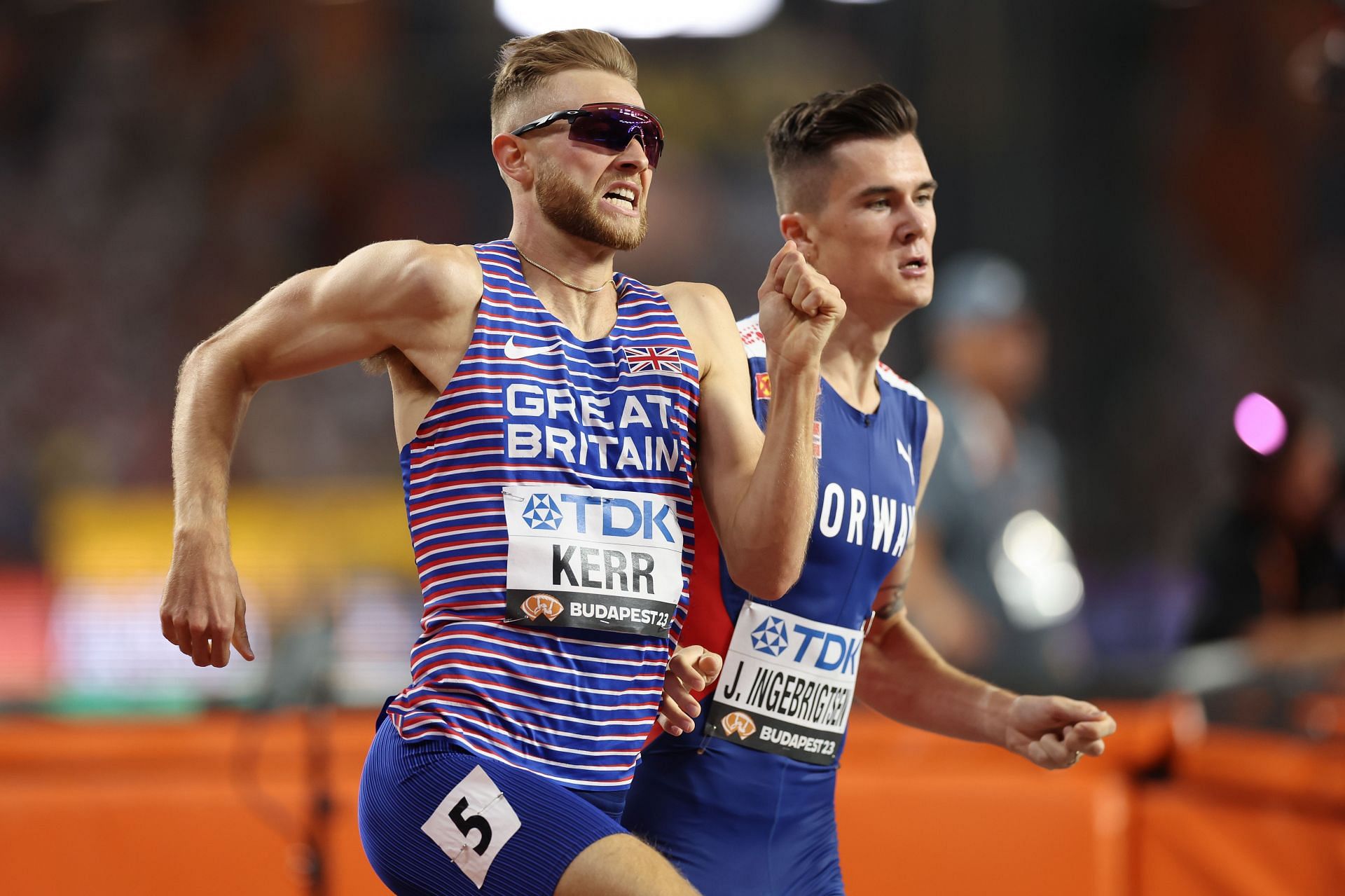 Josh Kerr and Jakob Ingebrigtsen compete in the in the Men&#039;s 1500m final at the World Athletics Championships Budapest 2023. (Photo by Christian Petersen/Getty Images for World Athletics)