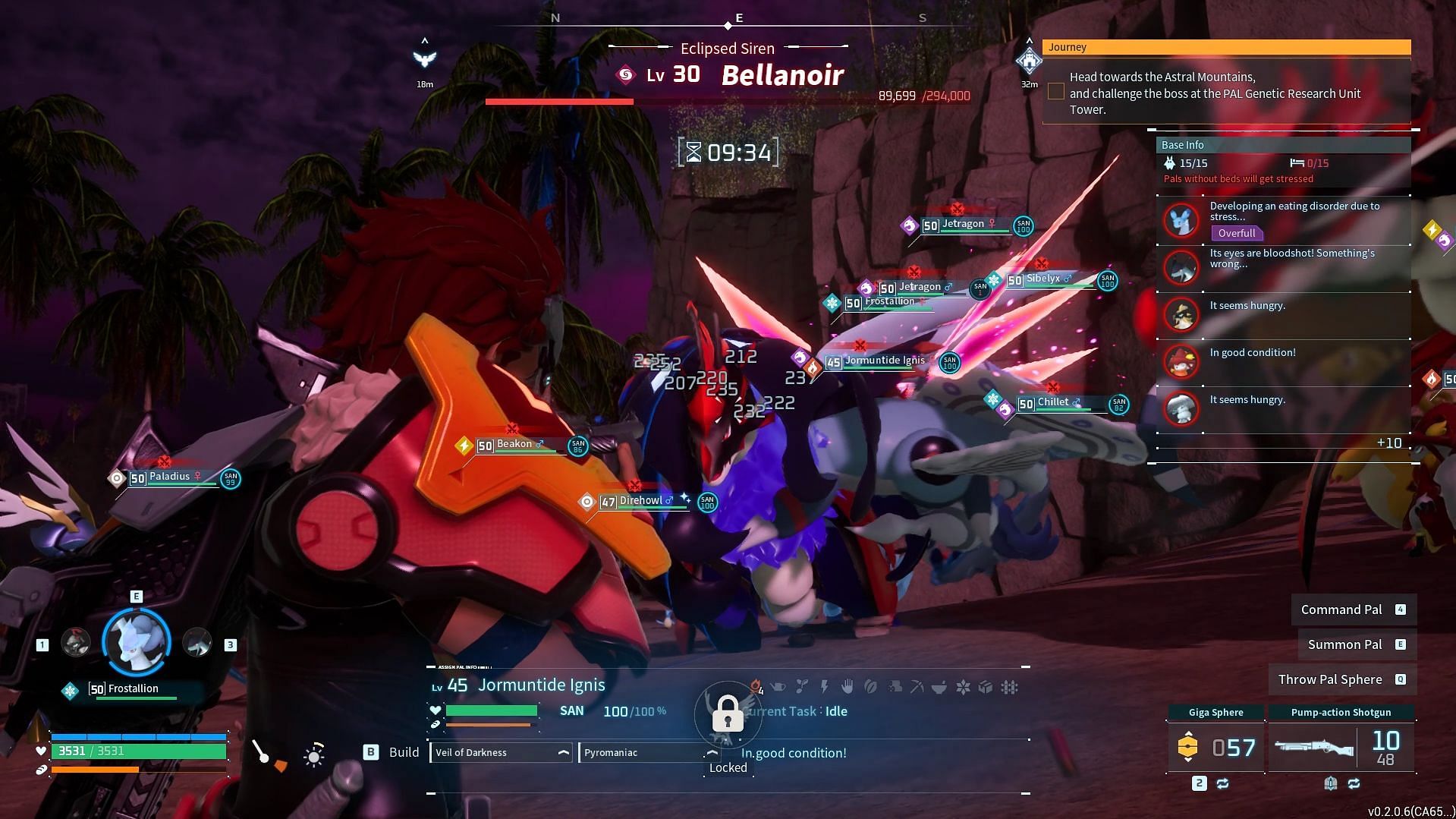 Station your strongest Pals in the base for the fight against Bellanoir (Image via Pocketpair, Inc.)