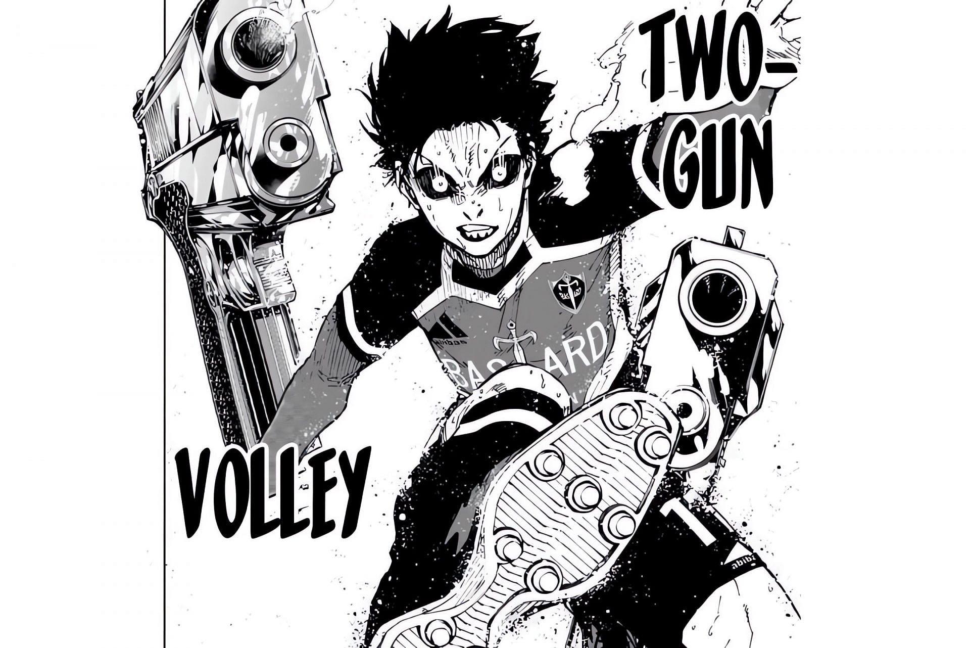 Isagi&#039;s two-gun volley as seen in the manga (Image via Kodansha)