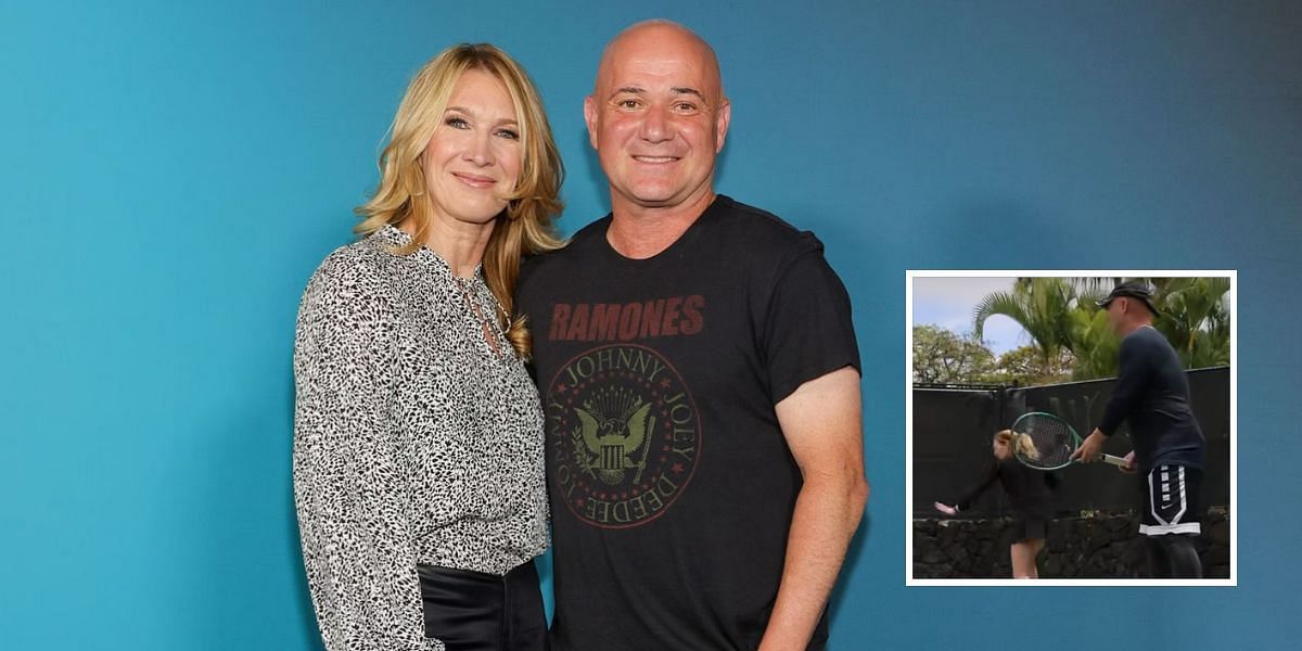 Andre Agassi and Steffi Graf hit the tennis court together in latest practice session