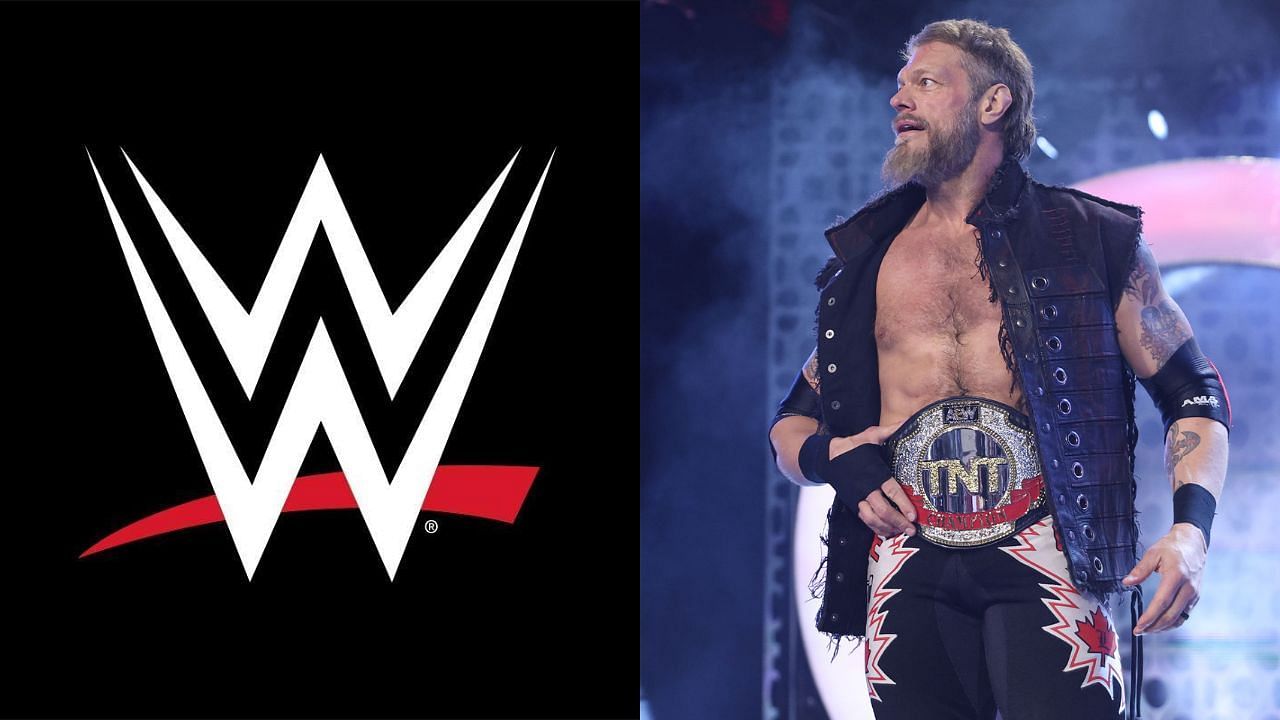 WWE logo (left) and Adam Copeland (right)