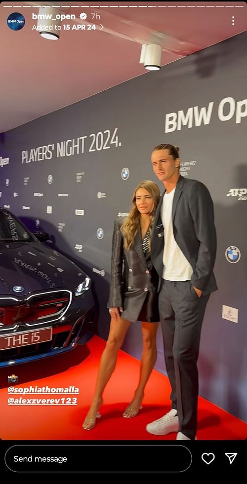 Alexander Zverev with girlfriend Sophia Thomalla at the player's party at the BMW Open