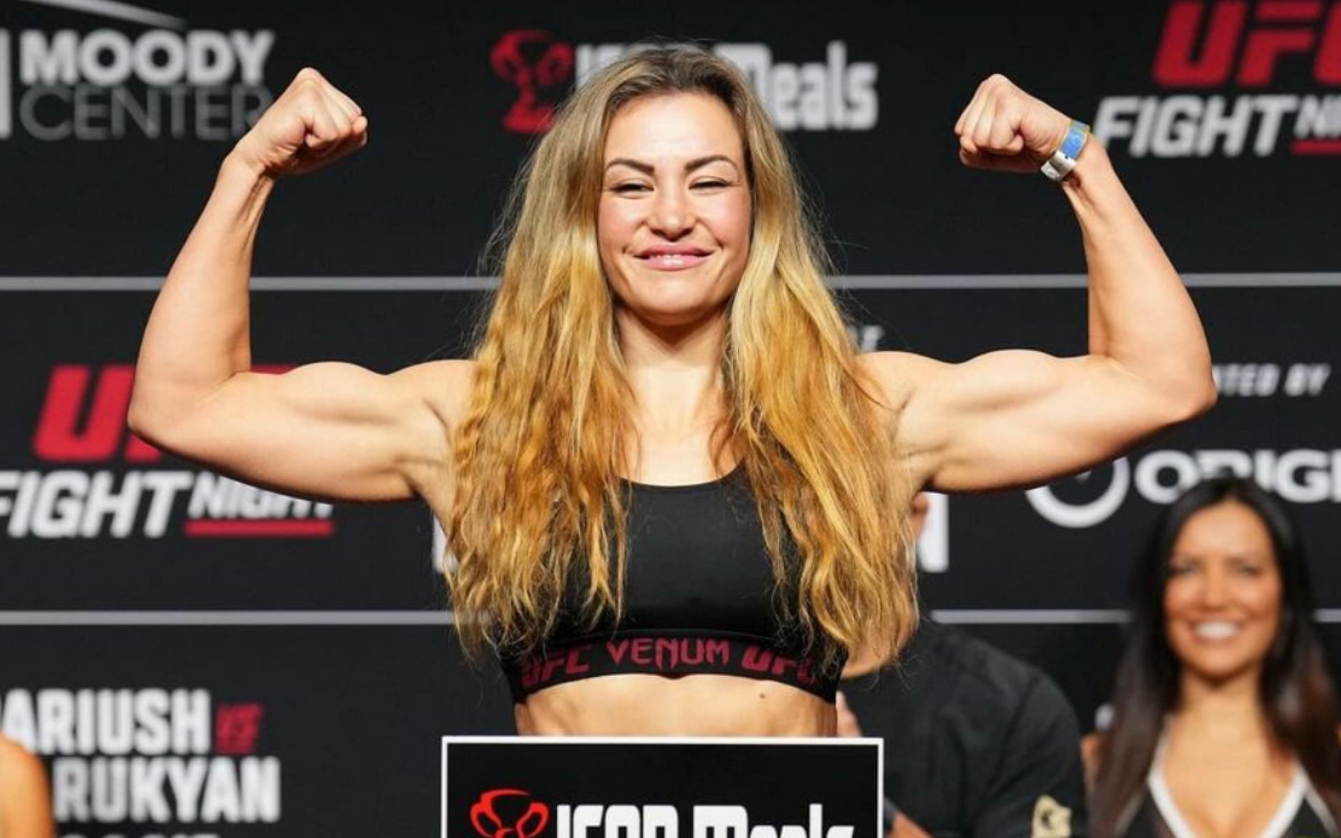 Miesha Tate weighing in at UFC Austin [Photo Courtesy @mieshatate on Instagram]