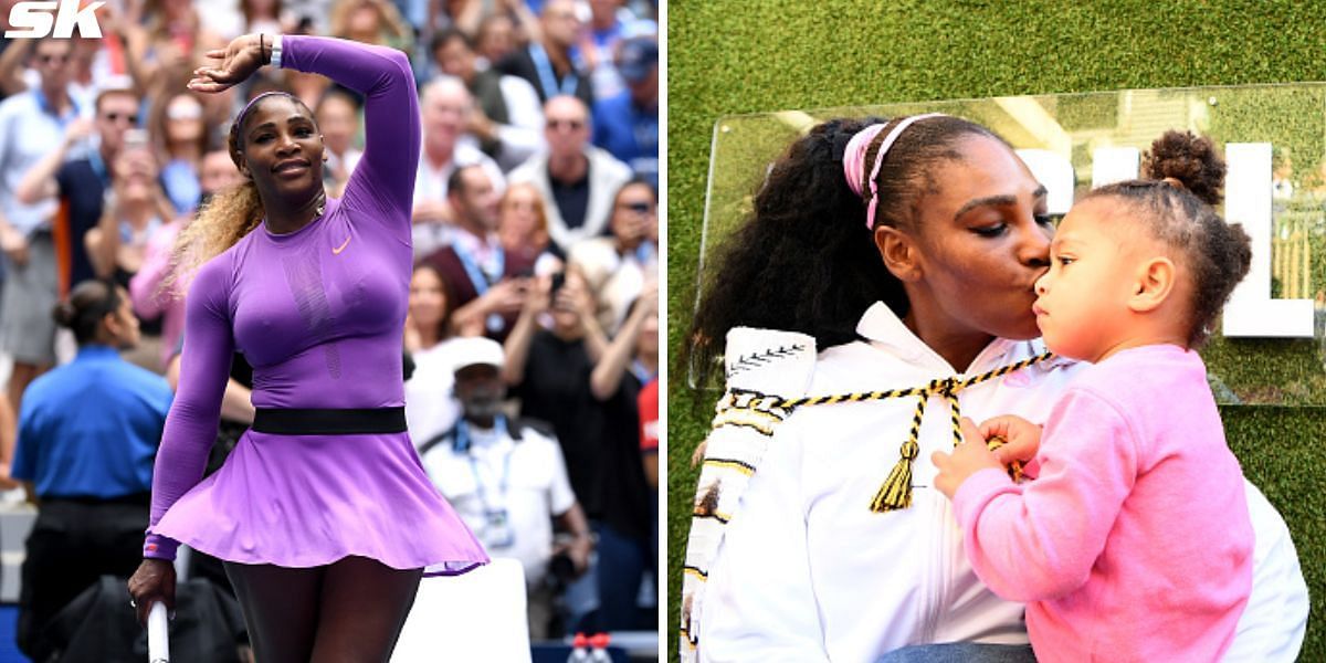 Serena Williams (L) and Williams with Olympia (R)