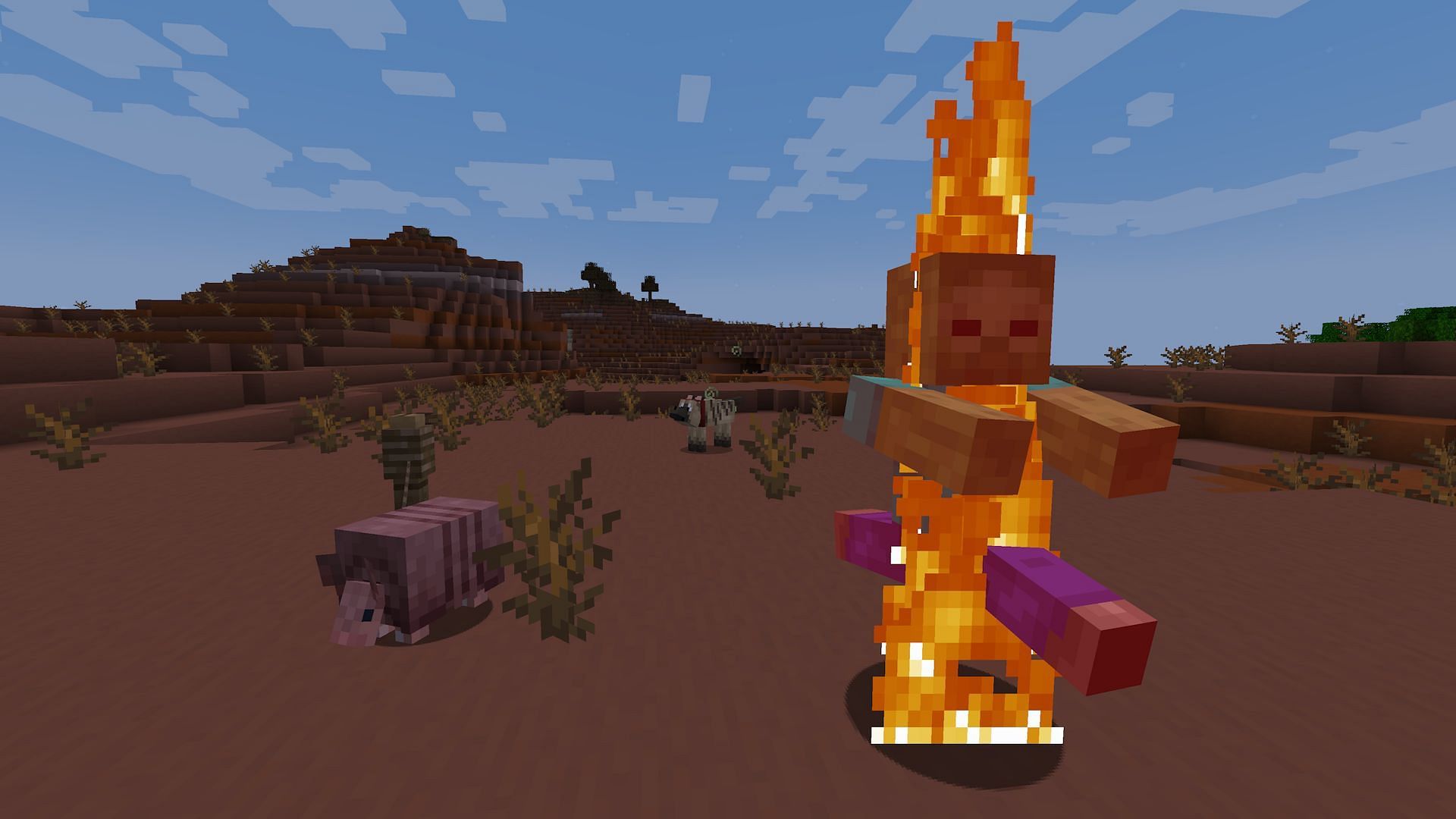 Even armadillos on leads attached to fences will avoid rolling up (Image via Mojang)
