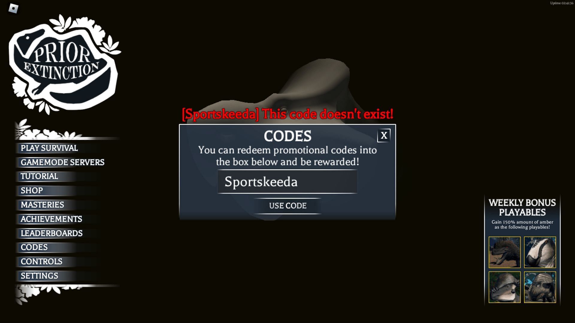 Troubleshoot codes in Prior Extinction with ease (Image via Roblox)