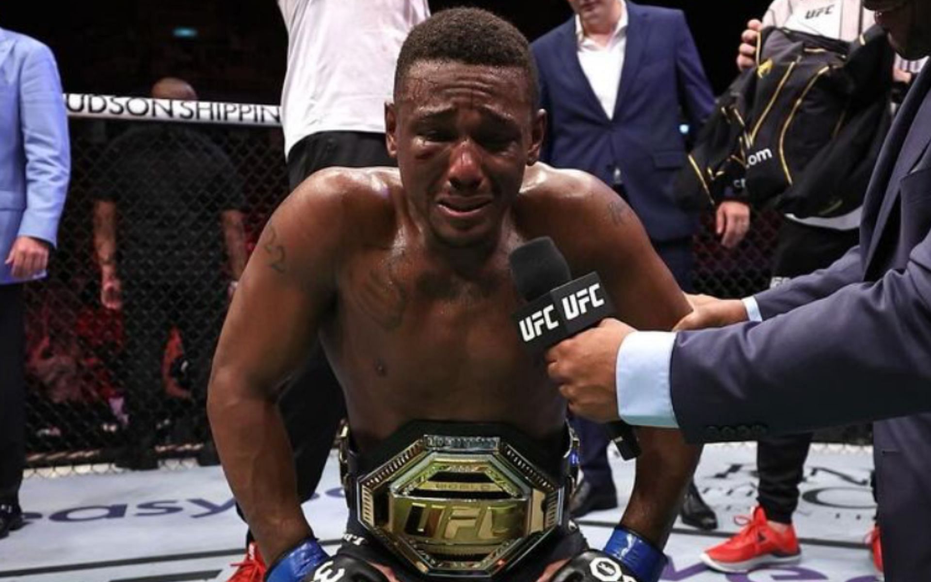 Jamahal Hill (pictured) after winning the UFC belt at UFC 283 [Photo Courtesy @sweet_dreams_jhill on Instagram]