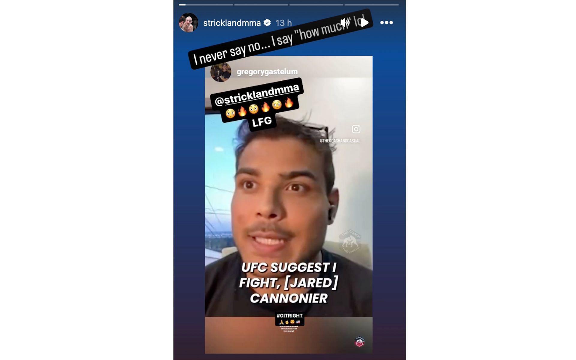 Strickland dismisses Costa&#039;s claims on his Instagram story.
