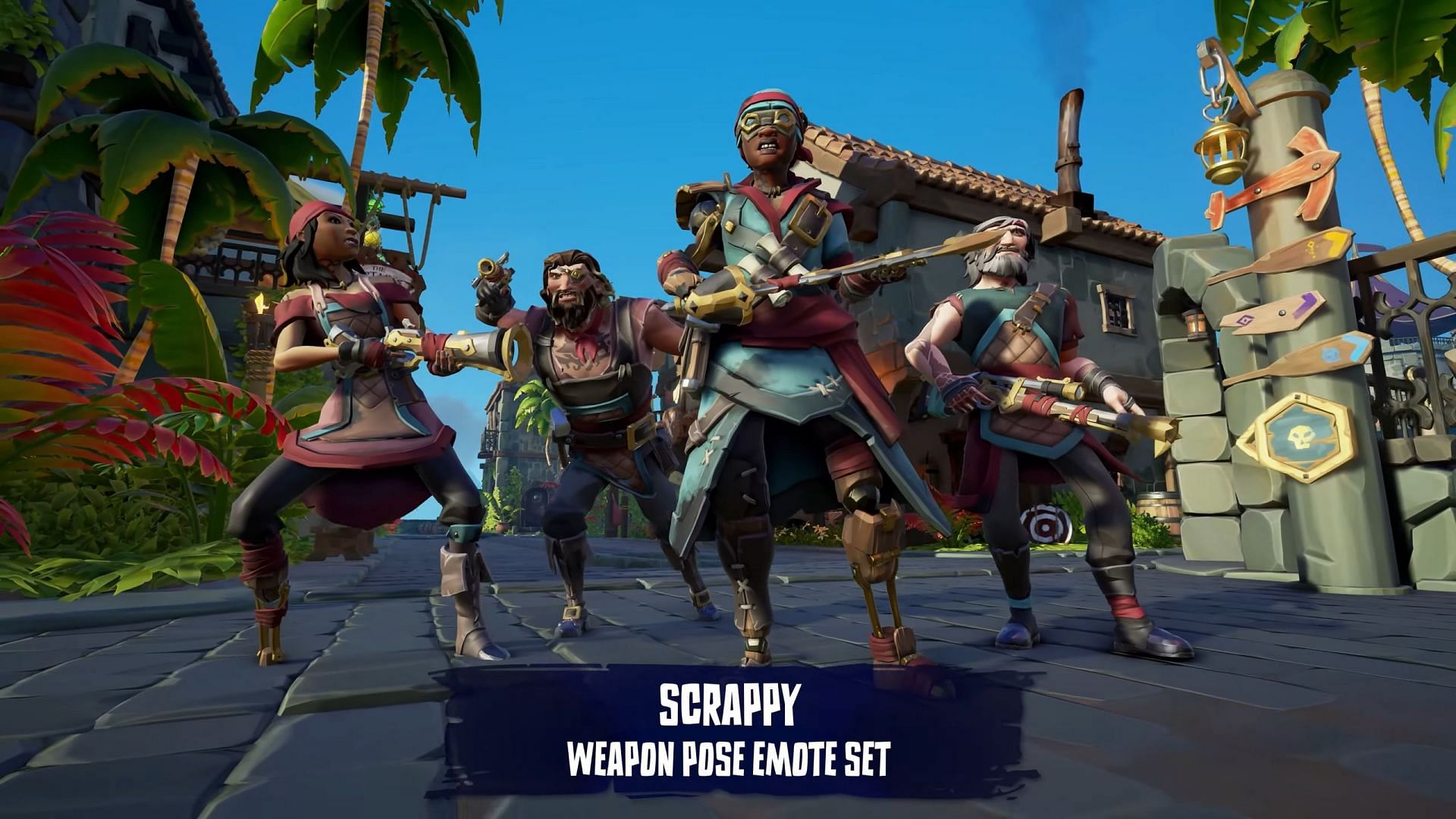 Scrappy Weapon Pose emote set in Sea of Thieve Season 12 (Image via Rare)