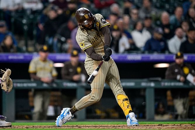 In Photos: Padres OF Fernando Tatis Jr.'s Off White 'Cloud Sky' custom cleats for gameday against Rockies