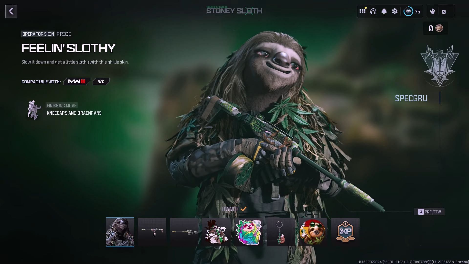 Feelin&#039; Slothy Operator Skin (Image via AustinSixx6/YouTube/Activision)