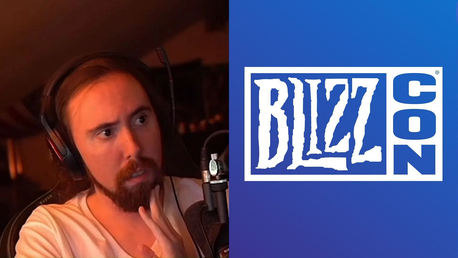 Asmongold reacts to BlizzCon 2024 cancelation (Image via Blizzard, Asmongold/Twitch)