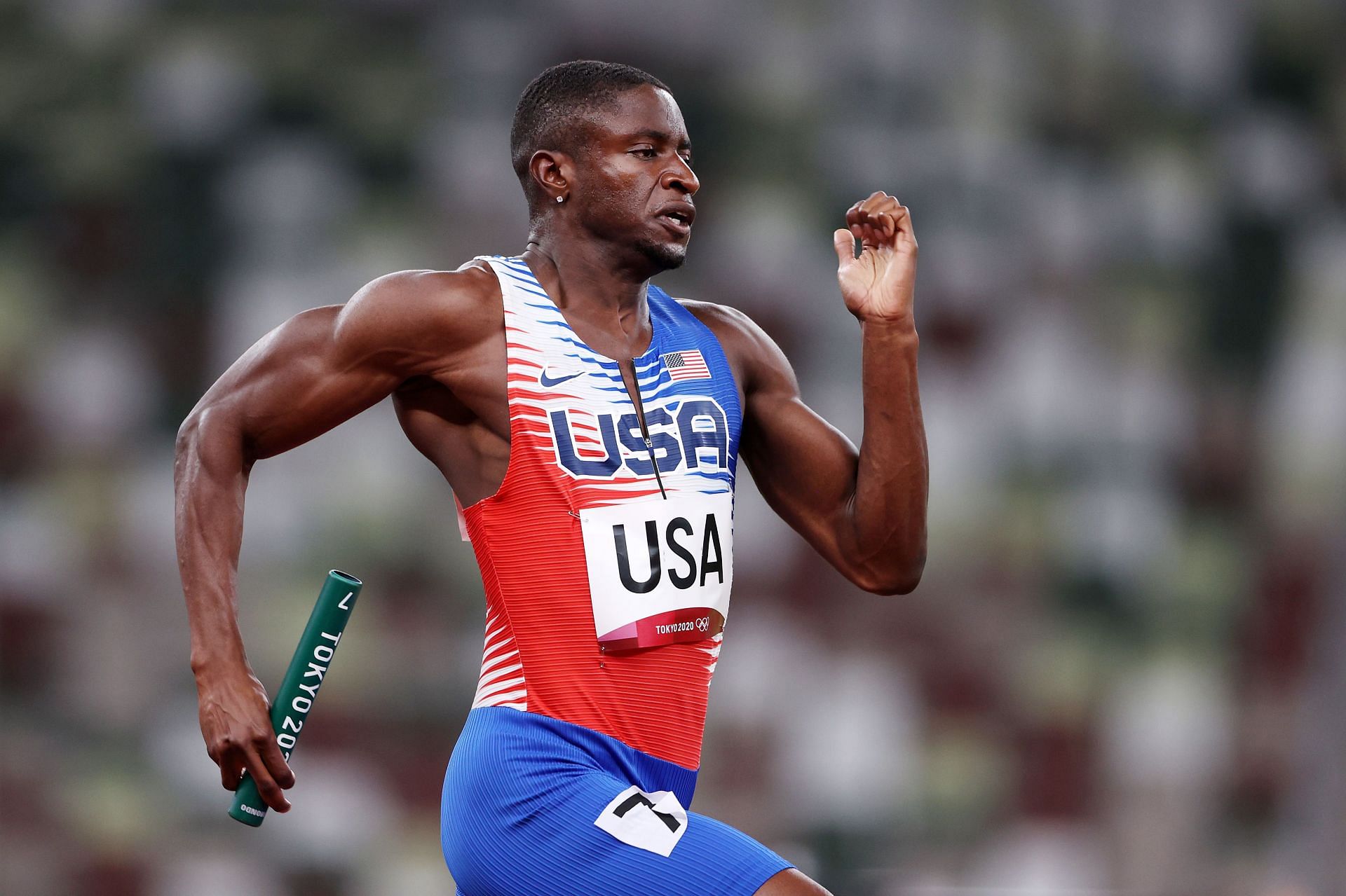 Bryce Deadmon of Team United States competes in the Men&#039;s 4 x 400m Relay at the 2020 Tokyo Olympic Games in Japan.