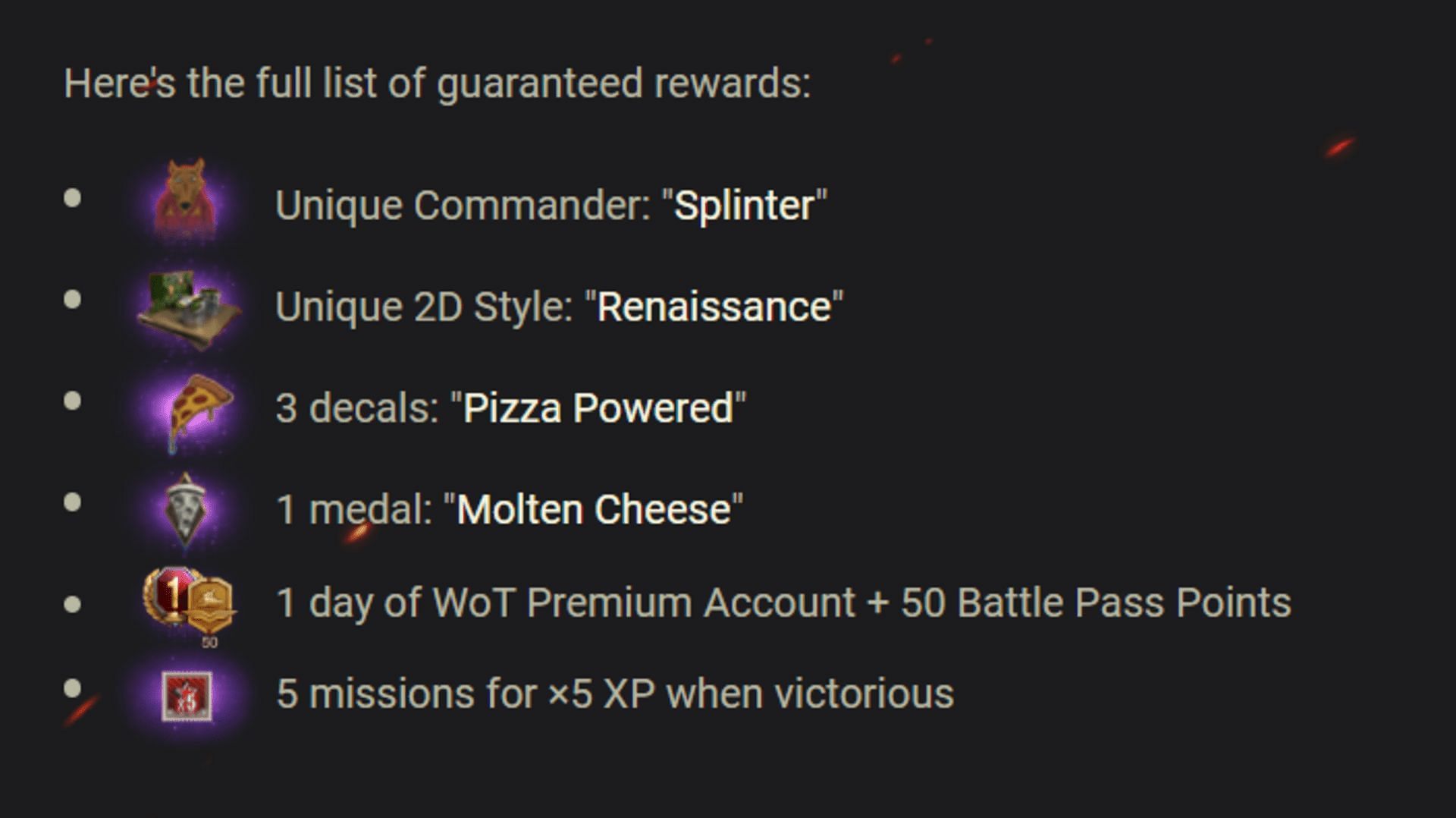 Rewards in the Turtlemania pack (Image via Wargaming)