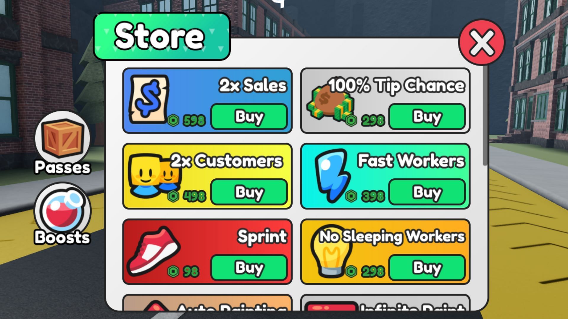 In-game store in Become a Painter and Prove Mom Wrong Tycoon (Image via Roblox || Sportskeeda)