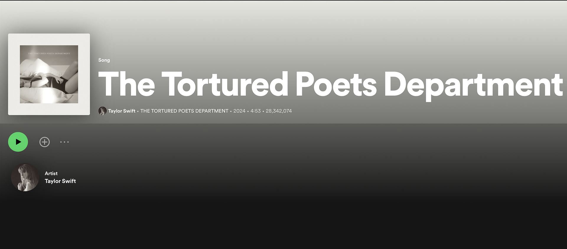 Track 2 on Taylor Swift&#039;s album &#039;THE TORTURED POETS DEPARTMENT&#039; (Image via Spotify)
