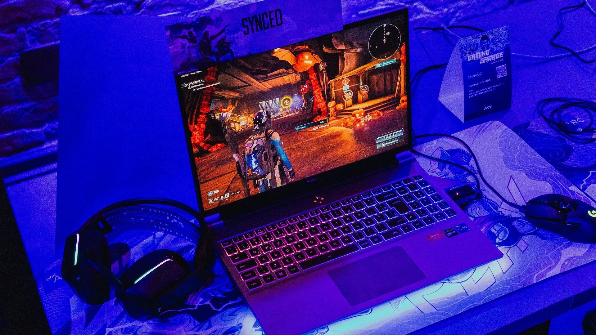 Picture of a gaming laptop with RGB setup