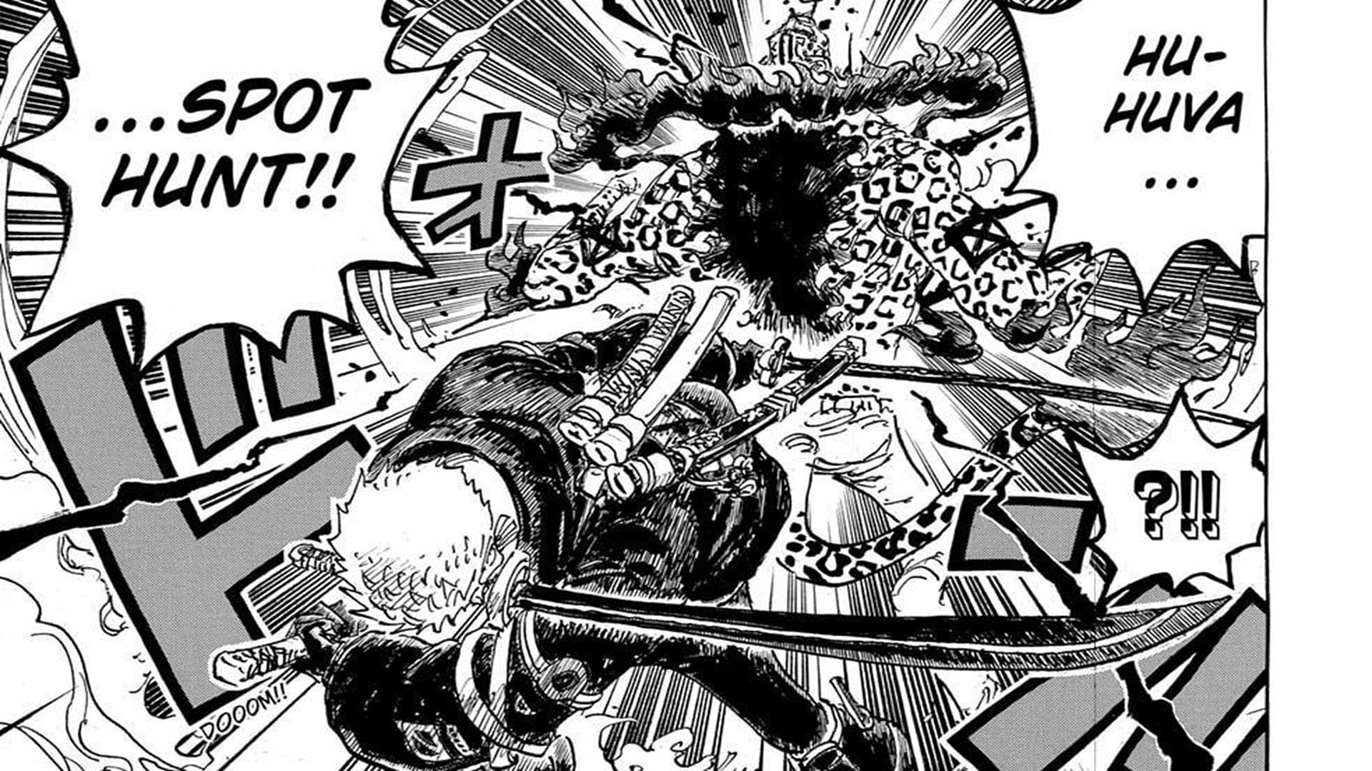 Zoro lands his attack on Lucci (Image via Shueisha)