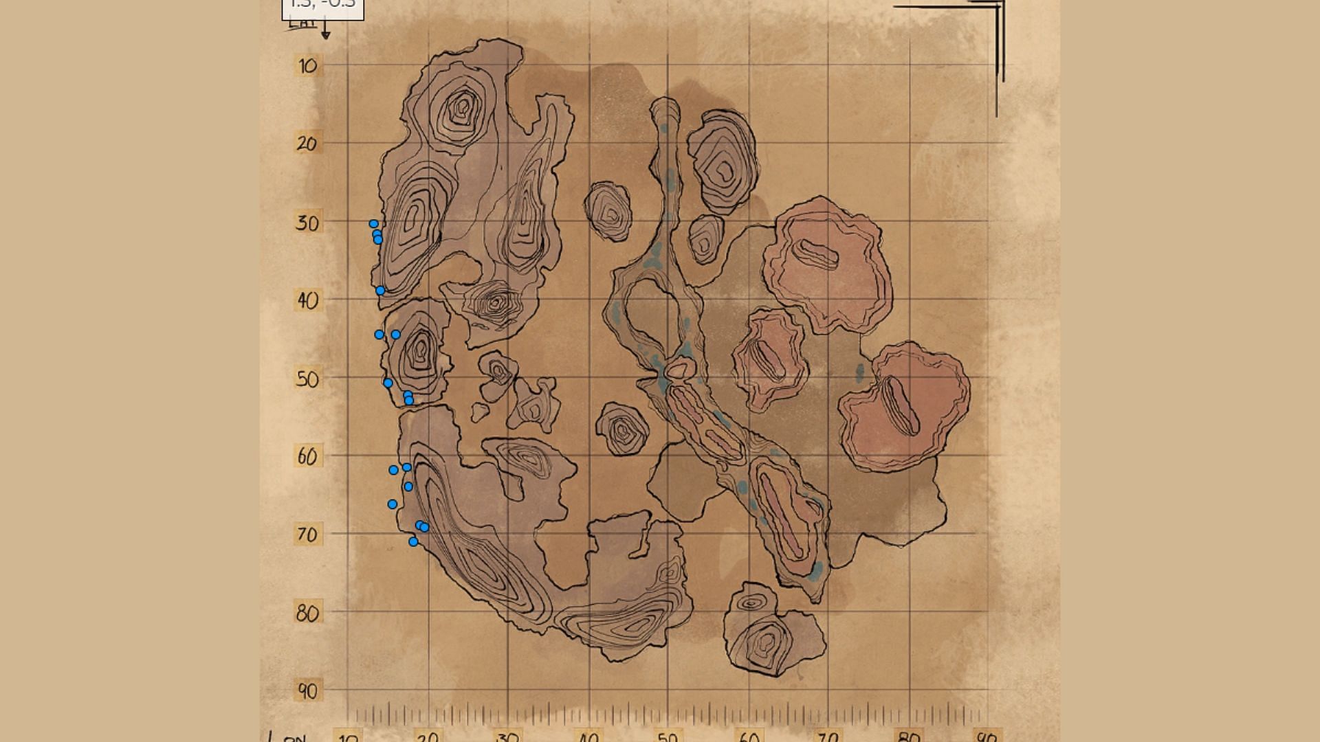locations of all the Wyvern nest in Scorched Earth (Image via Studio Wildcard)