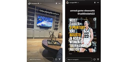 Coco Gauff and Ben Shelton's Instagram stories