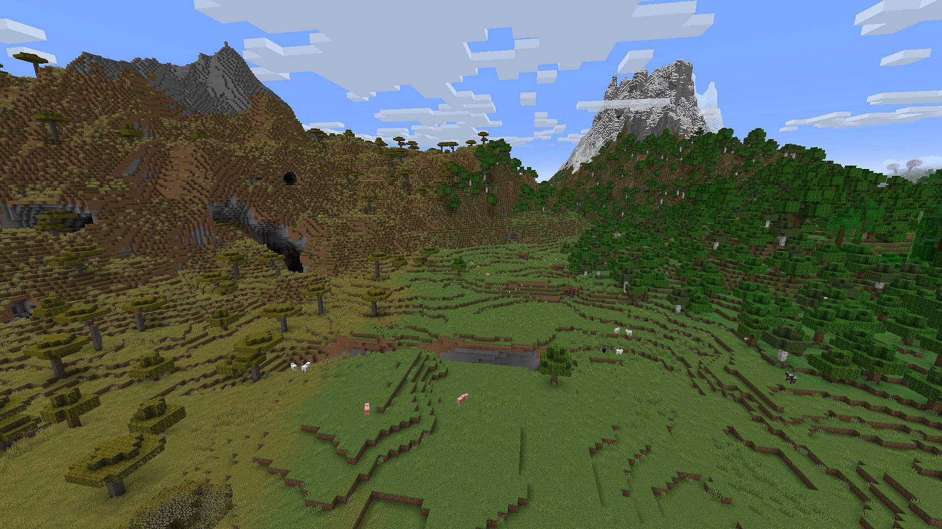 This seed has a nice valley right next to spawn (Image via Mojang)