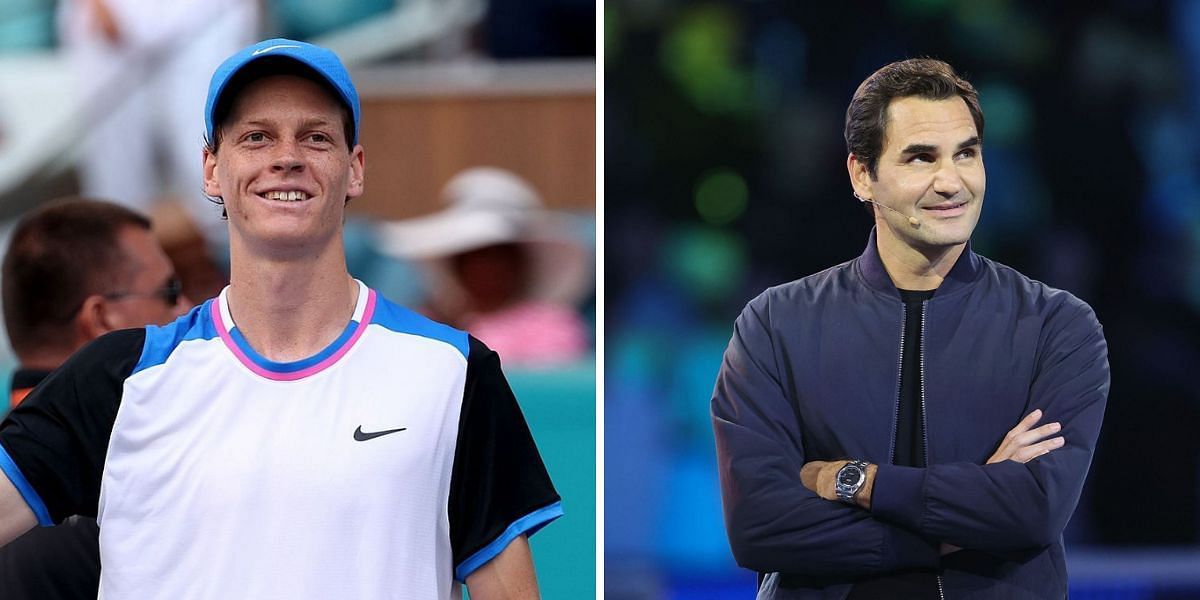 Jannik Sinner (L) and Roger Federer (R)