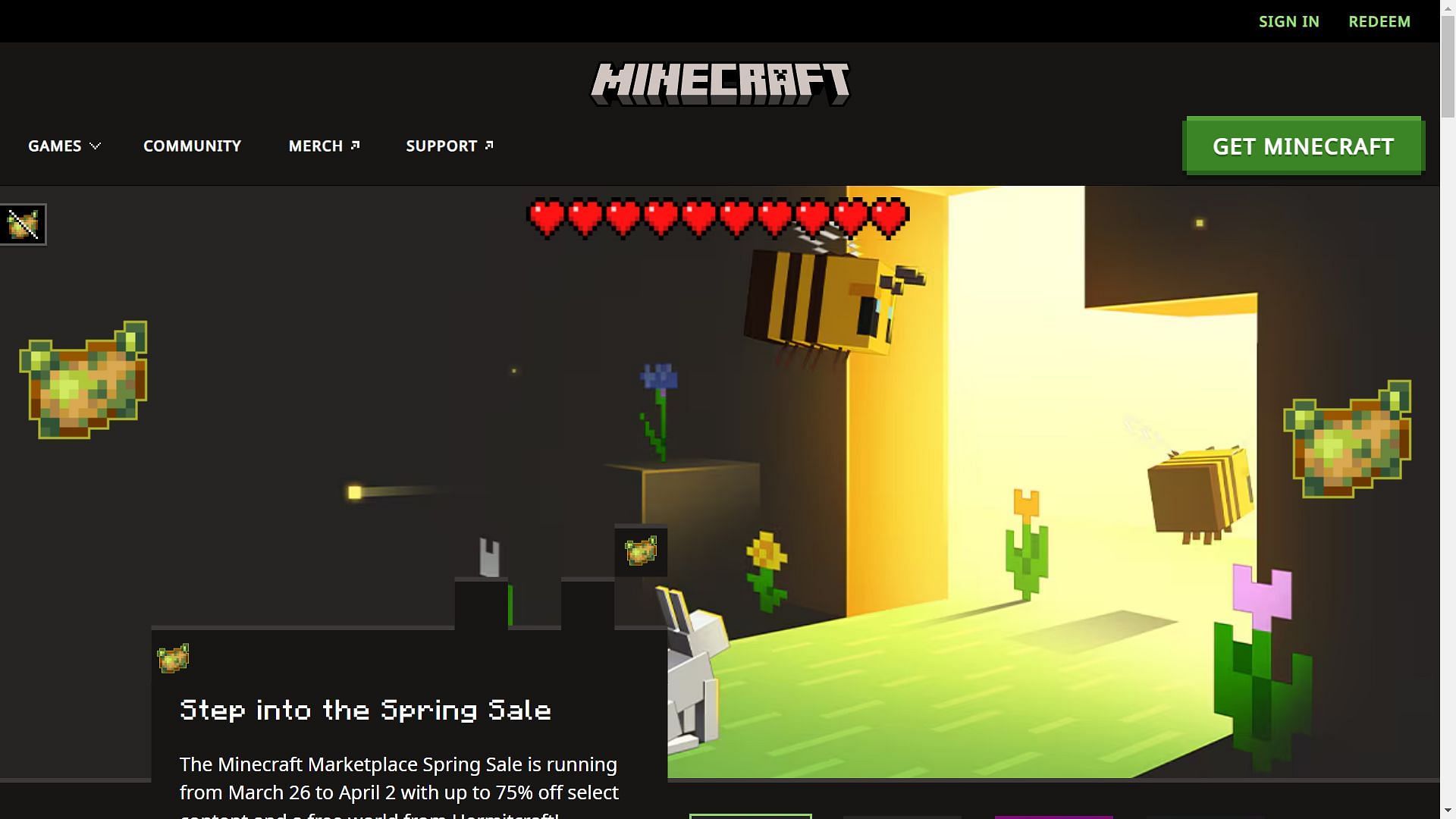 The developers added a health bar and some poisonous potatoes on the game&#039;s official website. (Image via Mojang Studios)