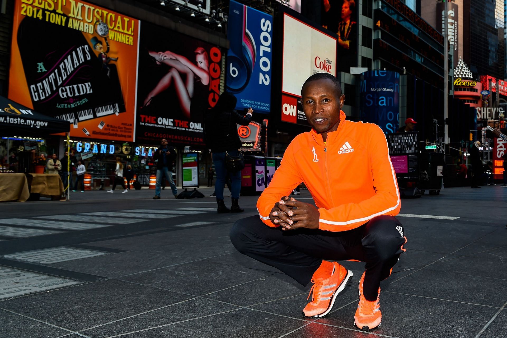 Geoffrey Mutai holds the course record time at the Boston Marathon in the men&#039;s open division. (Photo by Alex Goodlett/Getty Images for adidas)