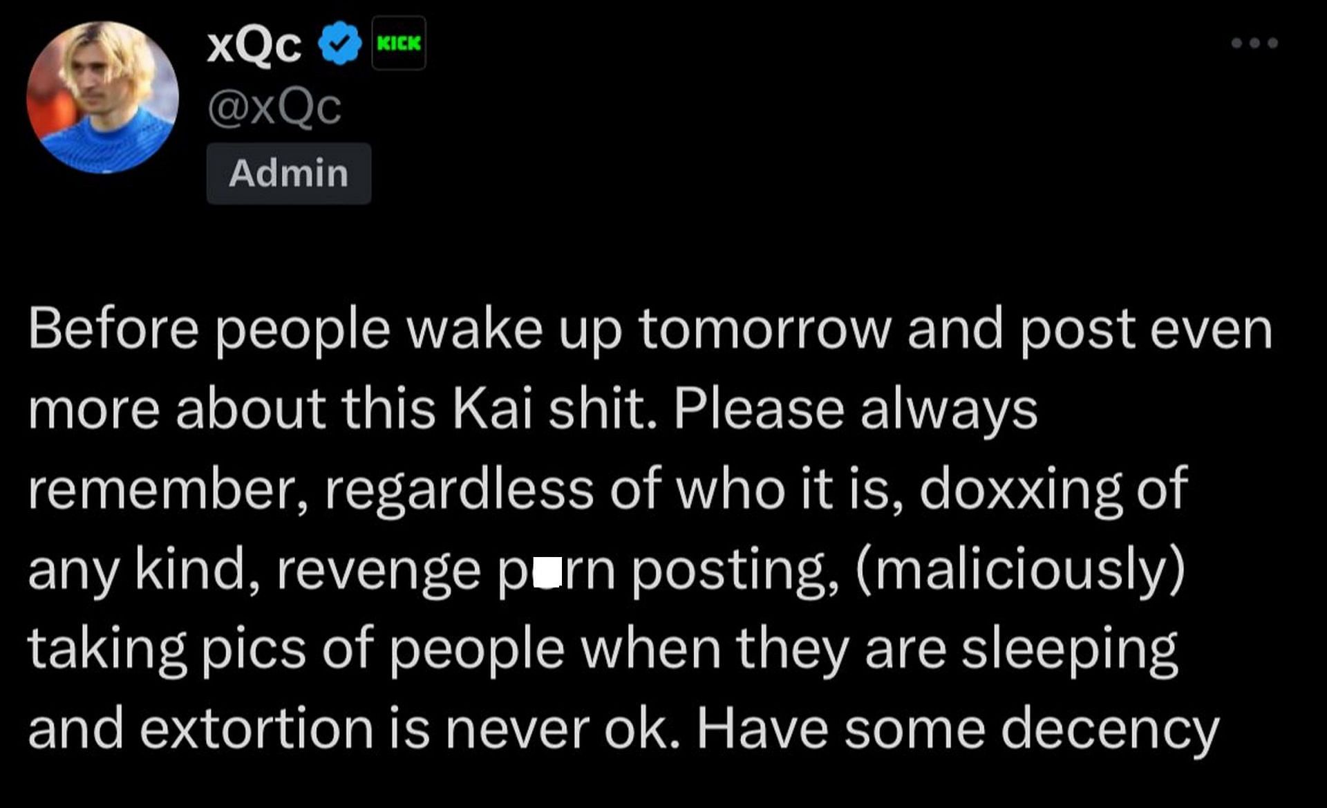 xQc voices his criticism against doxxing (Image via X)